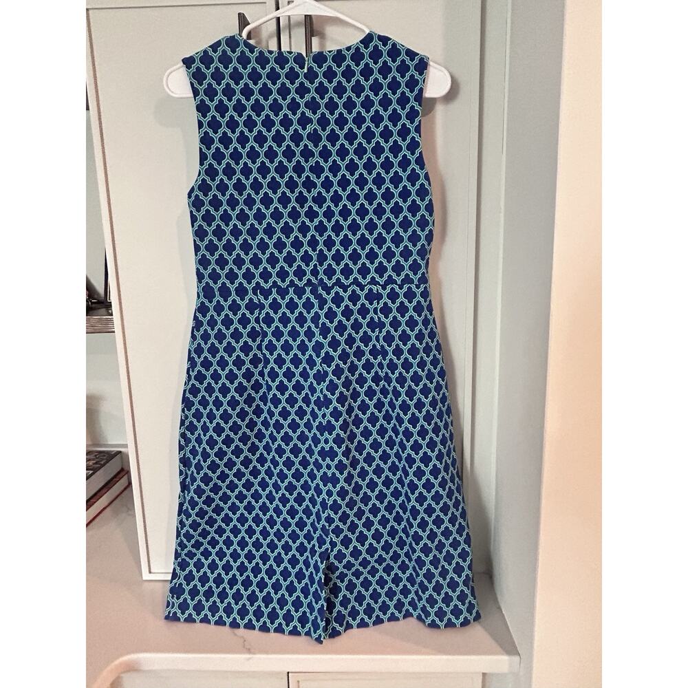 Lands' End Royal Teal Blue Quatrefoil Ponte Stretch Sheath Dress, Size 6